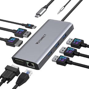 9 في 1 USB-C HUB إلى HDMI RJ45 VGA USB2.0 USB3.0X3 الصوت/الميكروفون PD
