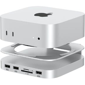 Qwiizlab Aluminum Stand Hub for Mac Mini M4/M4 Pro, Docking Station with with NVMe SSD Enclosure, 2 USB-A 10Gbps, TF/SD 4.0 Card Readers 312MB/s, USB-A 2.0, Fits M.2 NVMe SSD up to 8TB