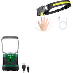 Lepro Bundle - 1000LM LED Camping Lantern Rechargeable, 4400mAh Power Bank & PR320019 Super Bright Head lamp with Motion Sensor, 230° Wide Beam & Adjustable