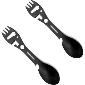 2 pcs10 in 1 multifunctional stainless steel camping spoon, a good outdoor camping helper