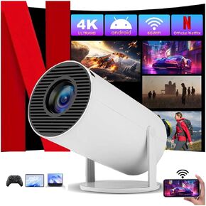 HY300 Pro Projector, Portable 4K Mini Projector with WiFi Bluetooth Android 13 1080P Support, Auto Keystone Correction, Compact Design for Home Theater, Outdoor Movies, Presentations, and Gaming.