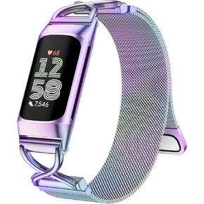 JKD Stylish Metal Bands Compatible with Fitbit Charge 6/Charge 5 Band Women Men, Soft Stainless Steel Metal Mesh Replacement Wrist Bands for Fitbit Charge 5/Charge 6 Fitness Activity Tracker, Colorful