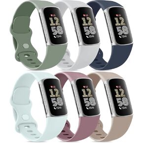 Sport Band for Fitbit Charge 6 / Charge 5 Bands Women Men, 6 PACK Silicone Waterproof Strap Replacement Wristbands Compatible with Fitbit Charge 5 / Charge 6 Fitness Tracker
