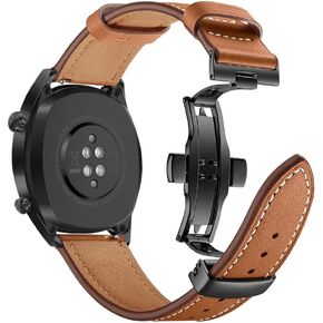 Compatible for Samsung Galaxy Watch 3 45mm Band Leather, 22mm Quick Release Watch Band Sport Wristband Stainless Steel Butterfly Buckle Bracelet Replacement Band for Galaxy Watch 46mm/Gear S3