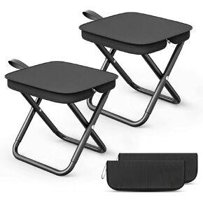 2 Pack Camping Stools with Carry Bag, 10.6 Inch Small Portable Folding Chair, Collapsible Camp Stool Outdoor Footstool for Travel,Picnic,Hiking,Fishing,Barbecue, Easy Setup, Hold Up to 220 LB - Black