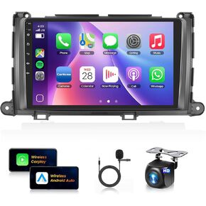 Car Stereo for Toyota Sienna 2010-2014【8Core 6+128G】 Wireless Carplay Android Auto,9 inch 1280 * 720P IPS Touch Screen Radio,Android/GPS/WiFi/32EQ DSP Audio/Bluetooth5.0/SWC/Backup Camera