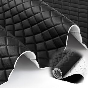 2.1 Yards Diamond Quilted Faux Leather with Foam Backed 55 in Wide Black Vinyl Headliner Material 2" x 3" Diamonds Pattern Fabric for Headliner Automotive Furniture Upholstery Yard DIY