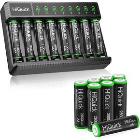 HiQuick 8 Bay Smart Battery Charger with Rechargeable AAA Batteries (8 Pack) and Rechargeable AAA Batteries (8 Pack)