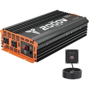 2000W Inverter 12V DC to 110V AC Converter for Home, RV, Truck, Off-Grid Solar Power Inverter with Built-in 5V/2.1A USB, AC Hardwire Port, Remote Controller