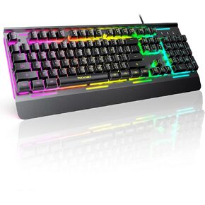 TECKNET Wired Keyboard, 2.4G USB Computer Keyboards, 7-Color & 4 Modes Backlit, Whisper Quiet Switches, Full Size Quiet Keyboard for Windows Desktop, PC, Laptop, Gaming