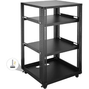 AQQHSAIN 15U Server Rack Open Frame Network Rack with Wheels FreeStanding Heavy Duty Design Network Server Rack Adjustable Depth Network Cabinet for Stereo/Computer/Data/IT Equipment