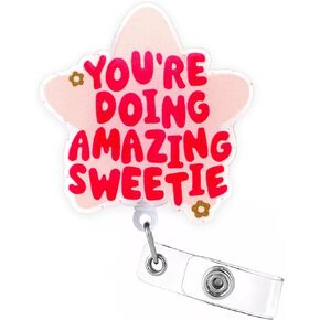 Celokiy You're Doing Amazing Sweetie, Social Worker, Pink Badge Reel Retractable with Alligator Clip for ID Card Holder, Keys, Nurse, Nursing Student, Teacher