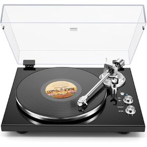 Belt Drive Turntable for Vinyl Record Player,Connect with Bluetooth Speakers or Active Speaker,Built-in Phono Pre-amp,USB Digital Output, Magnetic Cartridge,High-Gloss Wood Design(Red)