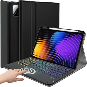 لوحة مفاتيح لوحة لوحة اللمس الخلفية لـ Xiaomi Mi Pad 7/Mi Pad 7 Pro 11.2 بوصة 2024 ، لوحة مفاتيح لاسلكية قوس قزح 3-Zone مع حالة غطاء حامل نحيف لـ 11.2 "Xiaomi Mi Pad 7/Mi Pad 7 Pro