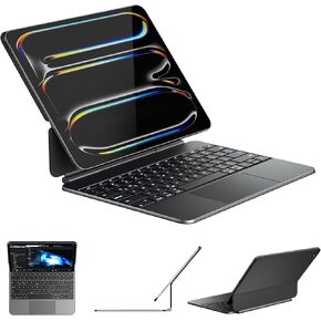 doqo iPad Pro 13 inch Case with Keyboard (M4, 2024) Magic Style Keyboard Case for iPad Pro 13 M4 2024 with Multi-Glass Trackpad Slim 7 Colors Backlit Magnetic Black for iPad Pro 13 7th