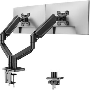 Dual Monitor Stand, Gas Spring Monitor Arm for 13 to 32 inch Screens, Adjustable Computer Monitor Stand with Clamp and Grommet Base, Each Arm Holds 4.4 to 19.8lbs LCD Computer Screen, Black