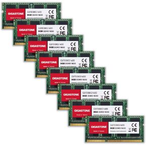 【DDR3 RAM】 GIGASTONE 64GB Kit (8x8GB) DDR3/DDR3L 1600MHz (1333MHz) PC3-12800 (PC3-10600) CL11 1.35V/1.5V 2Rx8 SODIMM 204 Pin Unbuffered Non ECC High Performance Notebook Laptop Only Memory Upgrade