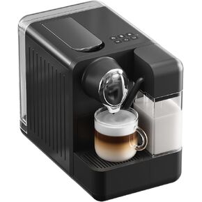 Espresso Machine with Integrated Automatic Milk Frother - Single-Serve Coffee Maker Espresso Capsule Compatible, One Touch Latte & Cappuccino, Single or Double Shot Espresso Maker, Black (Large)