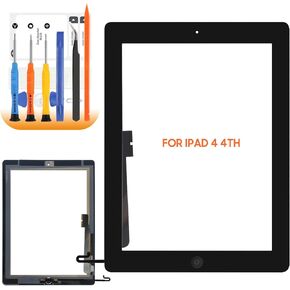 for iPad 4(4th Generation) Screen Replacement A1460 a1458 a1549 Screen Touch Digitizer Glass Sensor Repair Parts Include Home Button,Adhesive,Tempered Glass (Black)