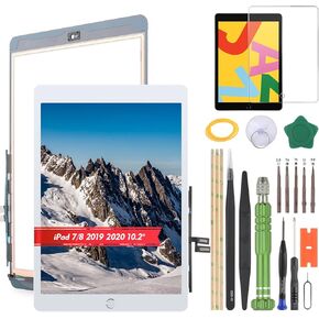 for iPad 7th Gen 2019 A2197 A2200 A2198 Touch Screen Digitizer Replacement for iPad 8th Gen 2020 A2428 A2429 A2270 A2430 10.2'' Panel Front Glass with Tool White+ Home Button(No LCD Display)