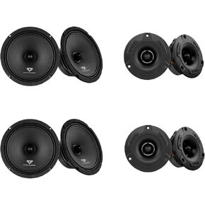 BLACK DIAMOND Car Speakers Bundle 4X Dia-CM6.4B 6.5" Midrange Speakers with Bullet and 4X PRO-TWX1/BK Aluminum Super Tweeters - PRO Car Audio Component Package
