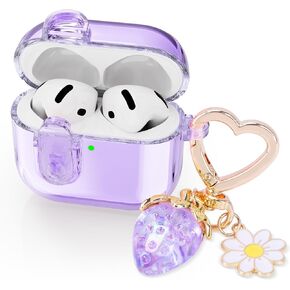 (with Safety Lock) Clear Case Compatible with Airpods 4 Cases 2024 Women, Cute Soft TPU Transparent AirPods 4th Generation Case iPods 4 Earbuds Case Girl Strawberries Keychain for Airpod iPod 4th Gen