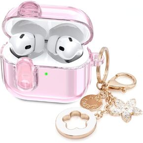 (with Lock) Clear Case Compatible for Cute Apple Airpods Pro 1/2 Cases Women, VISOOM TPU Transparency Air pods Pro 1st 2nd Generation Earbuds Case Bling Keychain for Airpod iPod Pro2/1