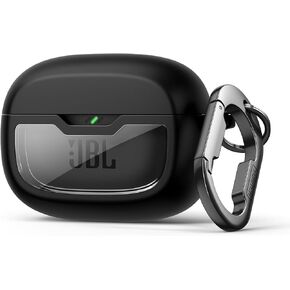 SURITCH Case Cover for JBL Vibe Beam/JBL Vibe Beam 2/ JBL Vibe 200TWS Earbuds, Shockproof Magnetic Protective Headphone Cover, Rugged Bumper Case with Carabiner & Cleaning Kit & Removal Tool, Black