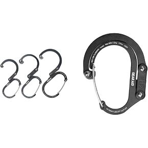 GEAR AID HEROCLIP Carabiner Clip and Hook (Medium, Small, Mini) for Camping, Backpack & HEROCLIP Carabiner Clip and Hook (Small) for Purse, Stroller, and Backpack, Stealth Black