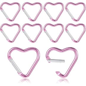 10PCS Cute Heart Carabiner Metal Heart Shaped Backpack Clips Key Ring Climbing Buckle Heart Keychain Clip for Dog Leash Water Bottle Holder Spring Snap Clips Keys