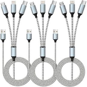 IDISON Multi Charging Cable(3Pack 4FT), 3 in 1 Charging Cable for Multiple Devices, USB-A Multi Charger Cable with Type-C, Micro USB and IP Port for iPhone 16/15/14/13/iPad/Android/Tablets and More
