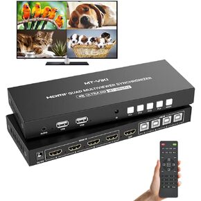 MT-VIKI 4K Quad HDMI KVM Multiviewer Switch 4 Port w/PIP POP Mouse-Borderless Multi-viewer, with 3.5mm Audio