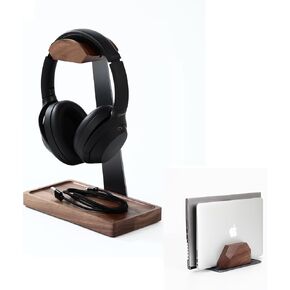 Walnut Headphone Stand and Vertical Laptop Stand