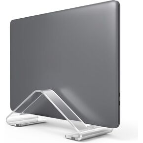 NiHome Acrylic Vertical Laptop Stand, Space-Saving, Secure & Stable with Non-Slip Pads, Wide Compatibility for MacBook, iPad, Books, Elegant Durable Design with Protective Silicone Strips (Clear)