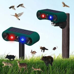 Outdoor Solar Motion Sensor Alarm 129dB Loud Sound Siren Alarm 4 Modes Security Alarm with Strobe Light for Farm Garden Orchard Barn Yard (2 Pack)