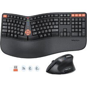 MEETION Ergonomic Keyboard and Mouse Wireless, Bluetooth/2.4G Ergo Split Keyboard with Cushioned Palm Rest, 4 DPI Adjustable Ergonomic Mouse, Full Size Rechargeable for Windows/Mac/PC/Laptop, Black
