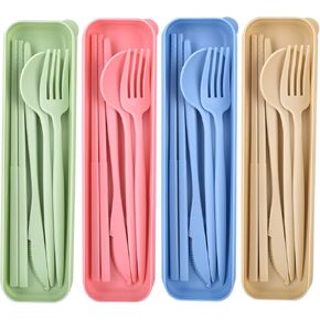 Portable Plastic Cutlery with Case, Reusable Utensils Set for Adults，Travel Spoon Chopstick Forks Tableware, Great for Celebrate Holidays Picnics Travel and Daily Use (4 pcs)