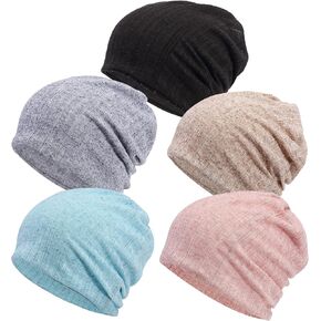 Women's Slouchy Beanie Chemo Hat: 5pcs Cancer Head Wraps Hair Covers Turban Hip-Hop Running Skull Cap Sleep Head Scarf for Cancer Patient