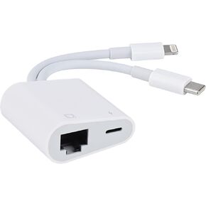 Lightning and USB C to Ethernet Adapter,2 in 1 RJ45 Ethernet LAN Network Adapter with Charge Port Compatible with iPhone/iPad/iPod/Samsung and More,Supports 100Mbps Plug and Play