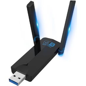 Wireless USB 3.0 WiFi Adapter for Desktop PC, AC 800Mbps USB WiFi Dual-Band Network Adapter for PC with 400Mbps/2.4G 867Mbps/5G,Dual 5Dbi Antennas, Wireless WiFi Dongle for Windows11/10/8/7/Vista/XP