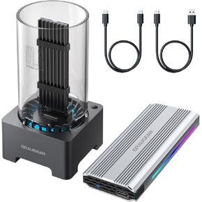 GRAUGEAR M.2 External Cases Bundle: NVMe/SATA SSD Docking Station With Built-in Cooling Fan and NVMe SSD Enclosure With RGB Light Strips