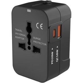 Universal Travel Adapter, PD20W International Power Adapter,1 Type-C & 1 USB-A Fast Charging Travel Charger, All in One Worldwide Wall Travel Plug Adapter, Outlet Power Plug Converter for EU UK USA AU