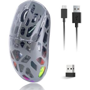 Gaming Mouse, Wired/Wireless Transparent RGB Mechanical Mouse, Ergonomic Gamer Computer Mice with 5 Adjustable DPI Up to 3600, 83g Lightweight Mouse for Windows PC Mac (Black)