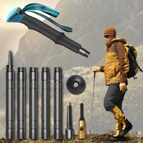 Hiking Stick Walking Staff Collapsible Trekking Pole for Outdoor, Camping, Cross-Country with Multi Tool Whistle, etc. (1 Stick/ 6 Tubes)