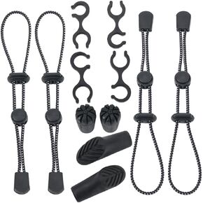 GORGECRAFT 4Pcs Hiking Stick Holder Strap Black Rubber Fixing Buckle Elastic Rope Backpack Lanyard Straps with Pole Tips Cane Clip for Camping Mountaining Walking Trekking Fishing Accessories