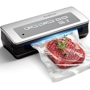 Vacuum Sealer, For Food Storage Save Powerful Machine 90kPa 120W Build-in Cutter and Bag Storage Digital Countdown Display Dry & Moist Modes Wide Seal 2 Bag Rolls & 5 Pre-Cut Bags