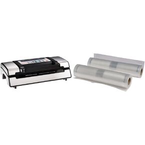 Nesco Deluxe Food VS-12 Vacuum Sealer, 130 Watts, Kit Bags & Viewing Lid, Compact, Silver & VS-03R, Two 8" x 20" Bags, Compatible Vacuum Sealers and Other Brands