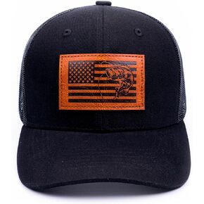 Men's Bass Fishing Trucker Hat – American Flag Hat, Baseball Hats for Men, Fishing Gifts for Men, Gift for Dad.