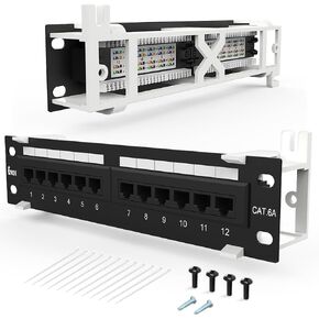 12 Port Patch Panel CAT6A Patch Panel Wall Mount or Rack Mount 10inch Bracket Included and Ethernet Patch Panel Punch Down UTP for Cat6A,Cat6, Cat5e, Cat5 Cabling