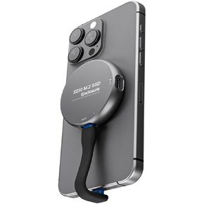 Magnetic M.2 2230 NVME Enclosure Storage for iPhone 15/16 Pro Max, USB C 3.2 Gen2 10Gbps to NVMe Adapter, 100W PD Charging, Aluminum External SSD Case for Android/iPad/MacBook (Grey Round)